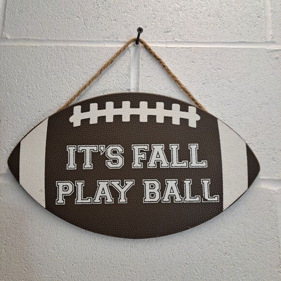 Hanging Football Wall Picture 13.5"X8" Let's Play Football Man Cave Material - Picture 1 of 4